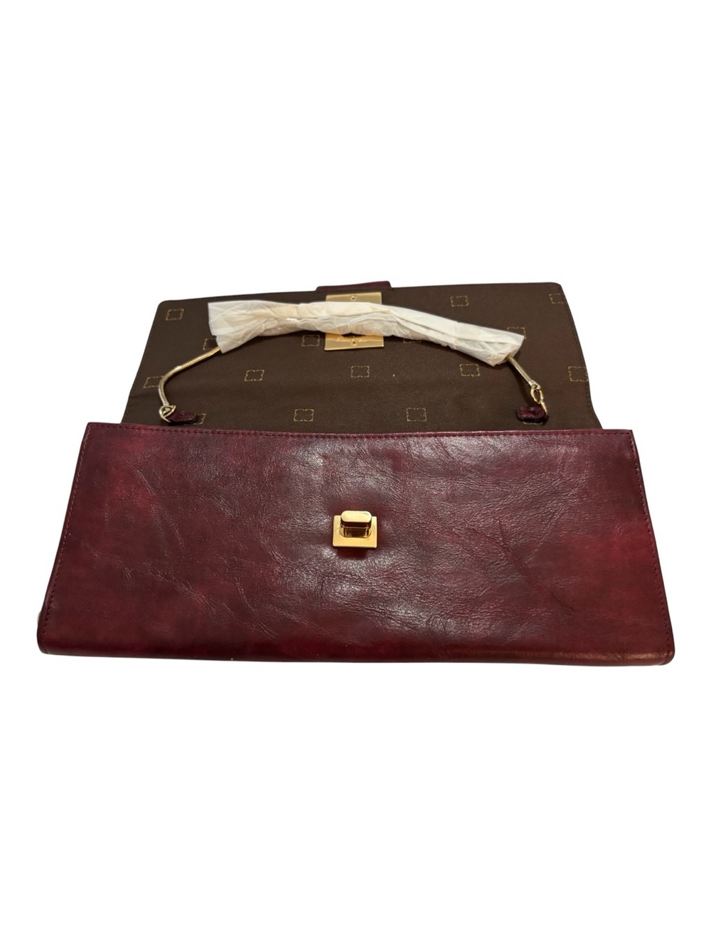 Liz Claiborne Wine Faux Leather Fold-Over Clutch with Tortoise Turn-Lock - Picture 4 of 6